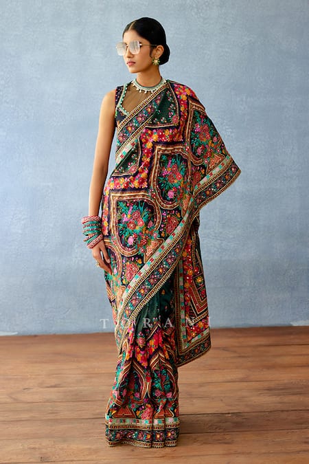 Torani Black Chanderi Printed Floral Geometric Dil Shaad Samira Saree  