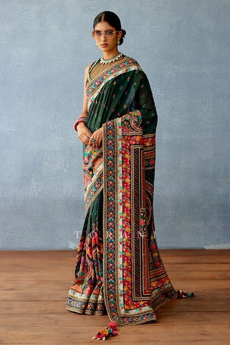 Buy_Torani_Black Chanderi Dil Shaad Samira Floral Geometric Print Saree _Online_at_Aza_Fashions