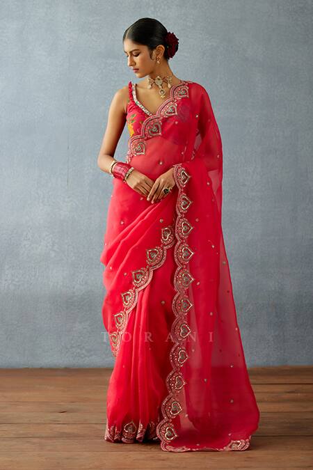 Torani_Red Organza Sequins, Embroidery Dil Surkh Samila Saree _Online_at_Aza_Fashions