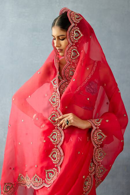 Torani_Red Organza Sequins, Embroidery Dil Surkh Samila Saree _at_Aza_Fashions
