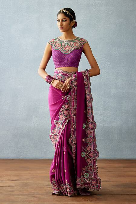 Torani_Purple Silk Embroidery, Sequins Round Neck Dil Kusha Shanfa Patchwork Blouse _Online_at_Aza_Fashions