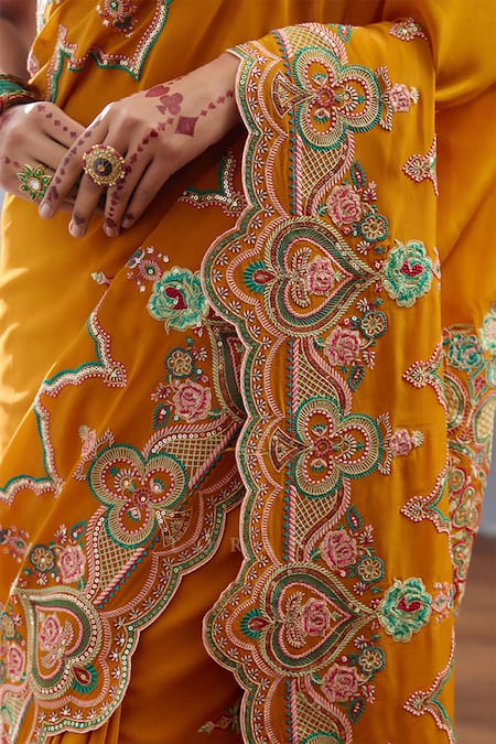 Torani_Yellow , Chanderi Sequins, Embroidery Dil Seher Amena Printed Saree _Online_at_Aza_Fashions