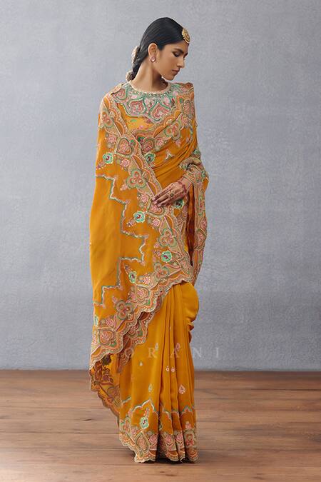 Shop_Torani_Yellow , Chanderi Sequins, Embroidery Dil Seher Amena Printed Saree _Online_at_Aza_Fashions