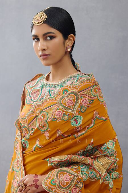 Torani_Yellow , Chanderi Sequins, Embroidery Dil Seher Amena Printed Saree _at_Aza_Fashions