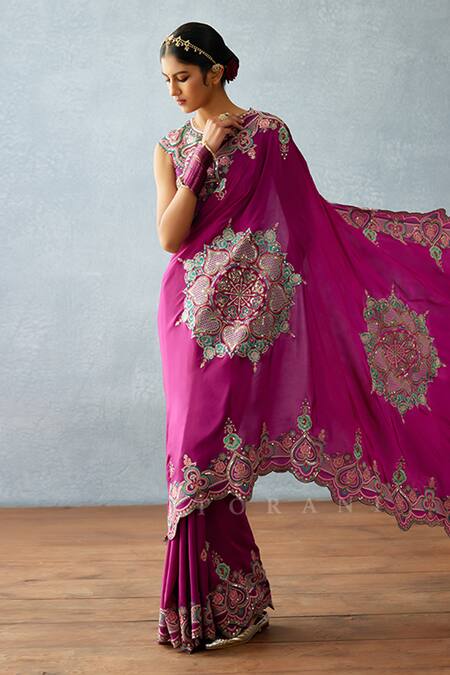 Torani Purple Organza Sequins Dil Kusha Shanfa Embroidered Saree Online at Aza Fashions Torani_Purple Organza Sequins Dil Kusha Shanfa Embroidered Saree_Online_at_Aza_Fashions