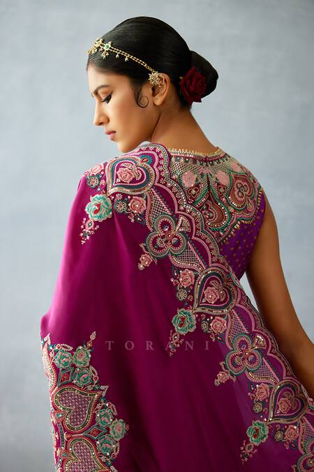 Buy Torani Purple Organza Sequins Dil Kusha Shanfa Embroidered Saree Buy_Torani_Purple Organza Sequins Dil Kusha Shanfa Embroidered Saree