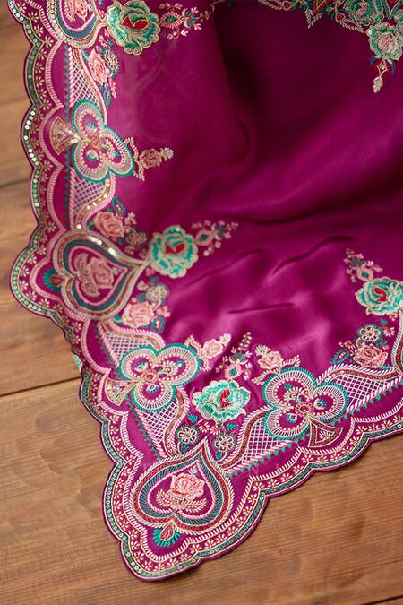 Shop Torani Purple Organza Sequins Dil Kusha Shanfa Embroidered Saree Shop_Torani_Purple Organza Sequins Dil Kusha Shanfa Embroidered Saree