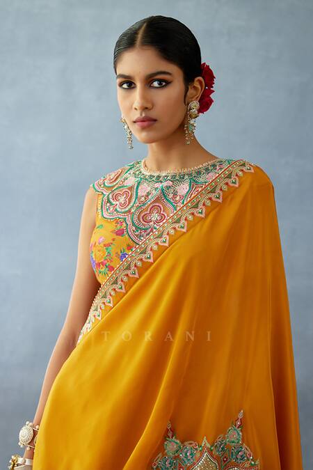 Buy_Torani_Yellow Silk Embroidery, Sequins Dil Seher Lena Mandala Pattern Saree _Online_at_Aza_Fashions