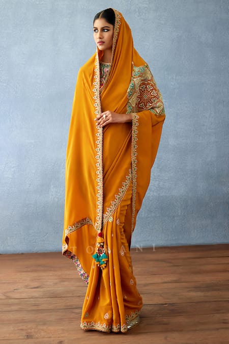 Shop_Torani_Yellow Silk Embroidery, Sequins Dil Seher Lena Mandala Pattern Saree _Online_at_Aza_Fashions