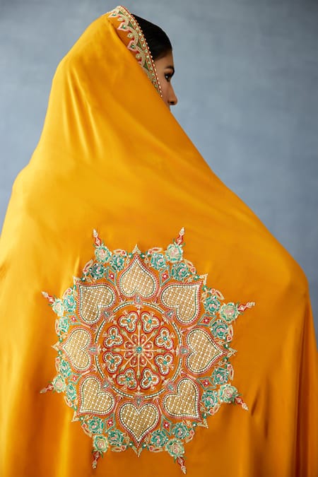 Torani_Yellow Silk Embroidery, Sequins Dil Seher Lena Mandala Pattern Saree _at_Aza_Fashions
