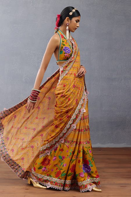 Buy Torani Yellow Silk Lace, Embroidery Halter Neck Dil Seher Shrim Floral Print Blouse Online at Aza Fashions Buy_Torani_Yellow Silk Lace, Embroidery Halter Neck Dil Seher Shrim Floral Print Blouse _Online_at_Aza_Fashions