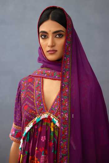 Torani_Purple Cotton, Chanderi, Kota Dil Kusha Aafiya Blossom Print Kurta Pant Set _Online_at_Aza_Fashions