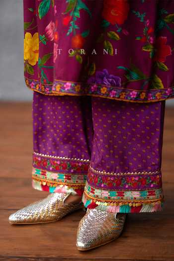 Buy_Torani_Purple Cotton, Chanderi, Kota Dil Kusha Aafiya Blossom Print Kurta Pant Set 