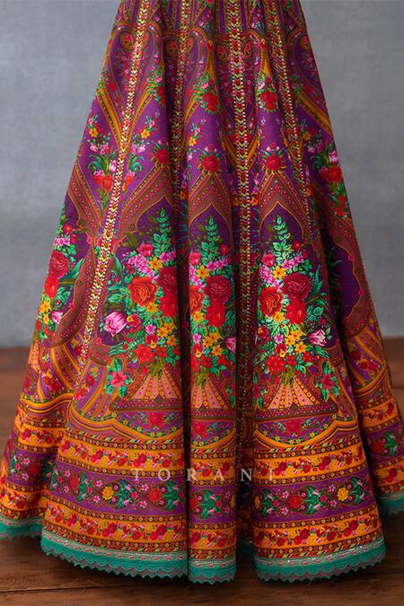 Buy_Torani_Purple Organza, Jersey, Silk Dil Kusha Zaiba Floral Print Anarkali With Dupatta _Online_at_Aza_Fashions