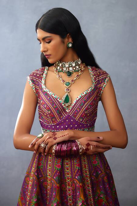 Shop_Torani_Purple Organza, Jersey, Silk Dil Kusha Zaiba Floral Print Anarkali With Dupatta _Online_at_Aza_Fashions