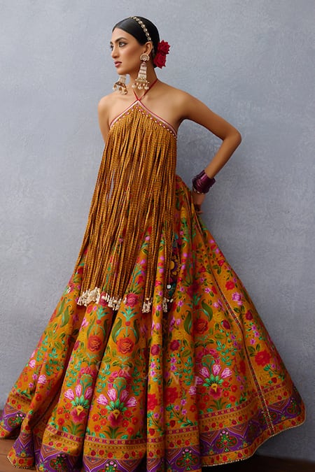 Buy_Torani_Yellow Silk, Jersey Embroidery, Dil Seher Sejal Printed Lehenga With Blouse _Online_at_Aza_Fashions