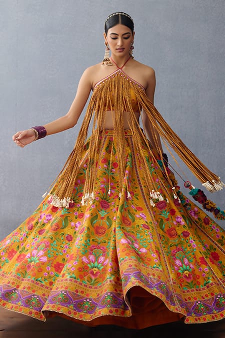 Shop_Torani_Yellow Silk, Jersey Embroidery, Dil Seher Sejal Printed Lehenga With Blouse _Online_at_Aza_Fashions