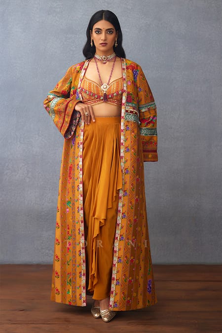 Torani Yellow Cotton Jacquard Printed Dil Seher Airi Dhoti Skirt Set 