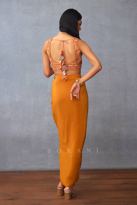 Torani_Yellow Silk Embroidery, Sequins Dil Seher Airi Floral Print Cape Dhoti Skirt Set _at_Aza_Fashions