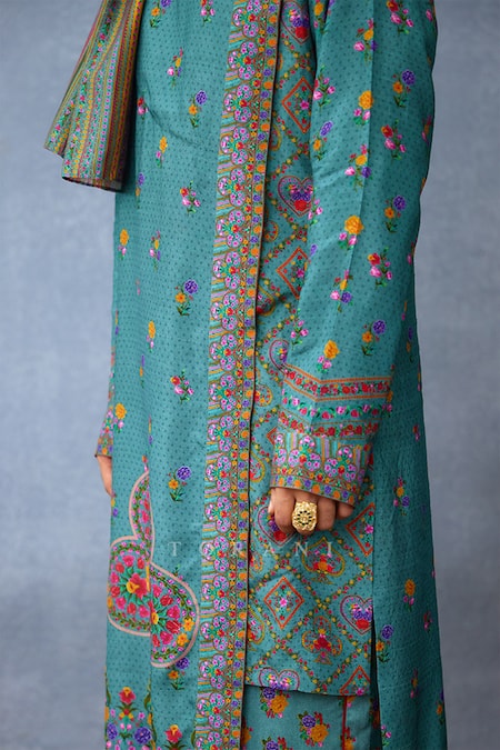Buy_Torani_Blue Jersey, Silk Embroidery Dil Nawaz Mamun Kurta Set _Online_at_Aza_Fashions