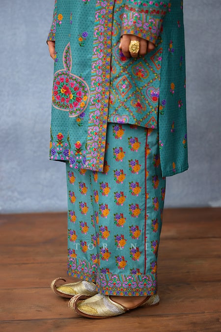 Shop_Torani_Blue Jersey, Silk Embroidery Dil Nawaz Mamun Kurta Set _Online_at_Aza_Fashions