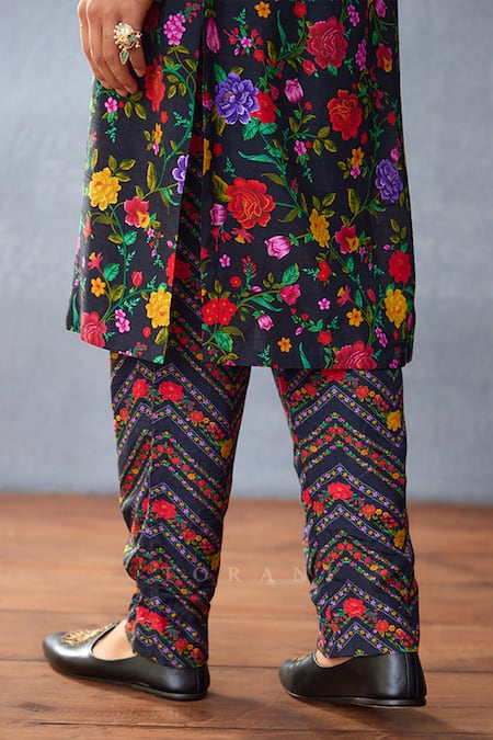 Shop_Torani_Black Cotton, Silk Dil Shaad Nasir Kurta Set _Online_at_Aza_Fashions