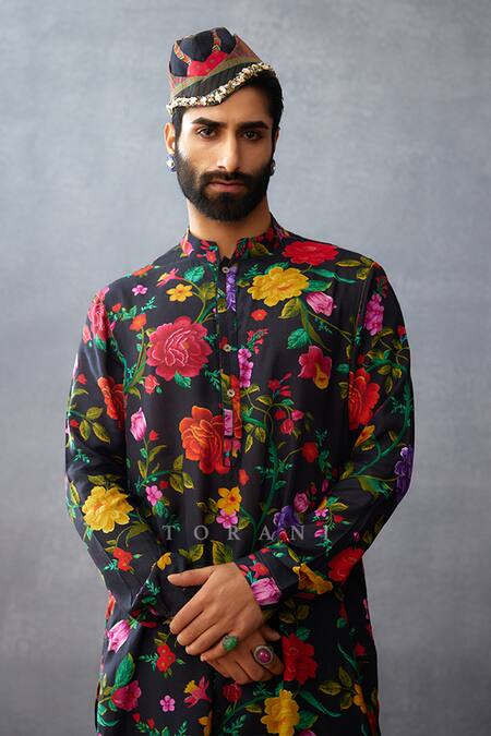 Buy Torani Black Cotton, Silk Embroidery Floral Print Bundi Kurta Set Online at Aza Fashions Buy_Torani_Black Cotton, Silk Embroidery Floral Print Bundi Kurta Set _Online_at_Aza_Fashions