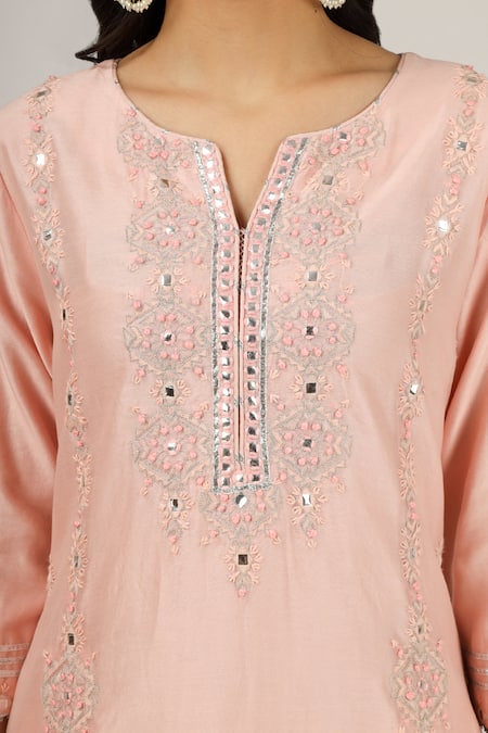 Buy House Of Supriya Peach Silk, Viscose, Nylon Embroidery, Mirrors Floral Thread Kurta Pant Set Online at Aza Fashions Buy_House Of Supriya_Peach Silk, Viscose, Nylon Embroidery, Mirrors Floral Thread Kurta Pant Set _Online_at_Aza_Fashions