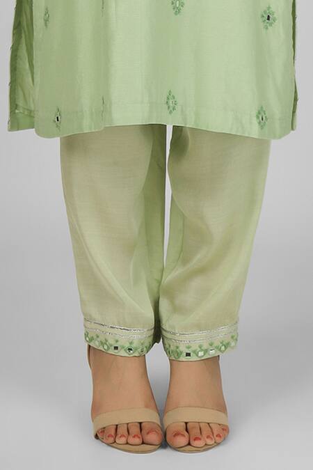 Shop House Of Supriya Green Silk, Chanderi, Viscose, Nylon, Organza Thread Floral Kurta Pant Set Online at Aza Fashions Shop_House Of Supriya_Green Silk, Chanderi, Viscose, Nylon, Organza Thread Floral Kurta Pant Set _Online_at_Aza_Fashions