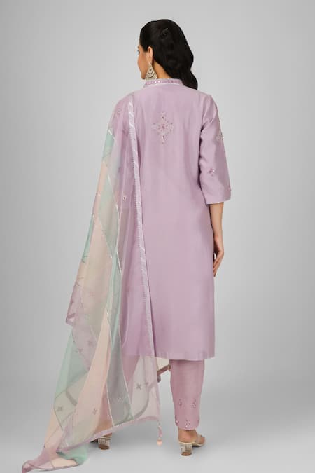 Shop House Of Supriya Purple Silk, Chanderi, Viscose, Nylon, Organza Embroidery, Kurta Pant Set at Aza Fashions Shop_House Of Supriya_Purple Silk, Chanderi, Viscose, Nylon, Organza Embroidery, Kurta Pant Set _at_Aza_Fashions