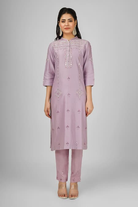 House Of Supriya Purple Silk, Chanderi, Viscose, Nylon, Organza Embroidery, Kurta Pant Set Online at Aza Fashions House Of Supriya_Purple Silk, Chanderi, Viscose, Nylon, Organza Embroidery, Kurta Pant Set _Online_at_Aza_Fashions