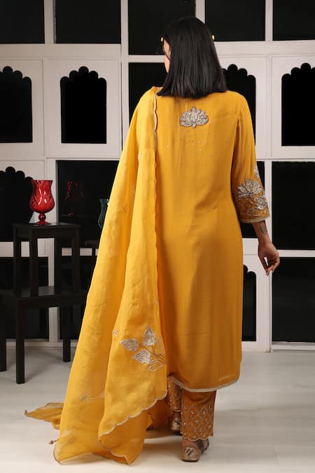 Shop House Of Supriya Yellow Silk, Georgette, Organza, Viscose And Zardosi Work Kurta Pant Set at Aza Fashions Shop_House Of Supriya_Yellow Silk, Georgette, Organza, Viscose And Zardosi Work Kurta Pant Set _at_Aza_Fashions
