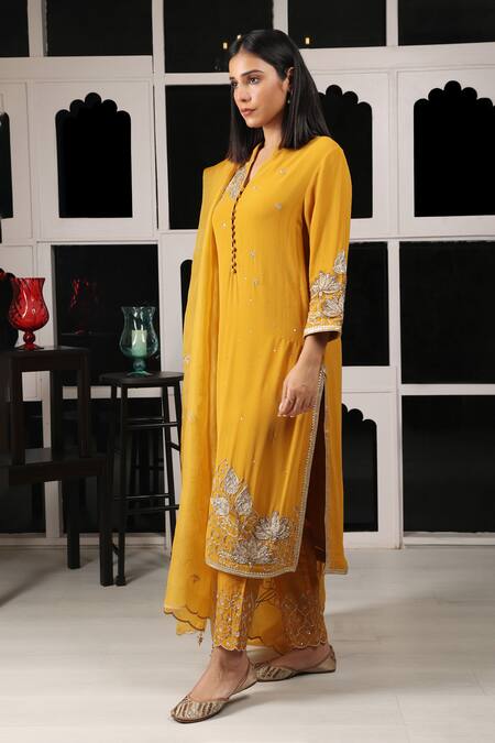 Buy House Of Supriya Yellow Silk, Georgette, Organza, Viscose And Zardosi Work Kurta Pant Set Online at Aza Fashions Buy_House Of Supriya_Yellow Silk, Georgette, Organza, Viscose And Zardosi Work Kurta Pant Set _Online_at_Aza_Fashions
