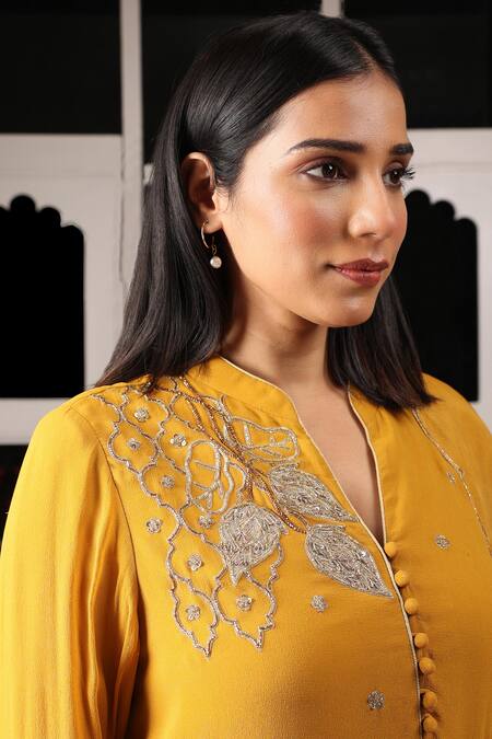 Shop House Of Supriya Yellow Silk, Georgette, Organza, Viscose And Zardosi Work Kurta Pant Set Online at Aza Fashions Shop_House Of Supriya_Yellow Silk, Georgette, Organza, Viscose And Zardosi Work Kurta Pant Set _Online_at_Aza_Fashions