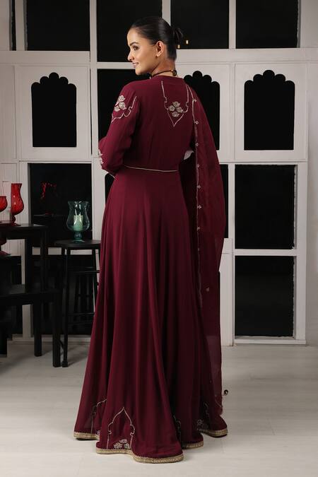 Shop House Of Supriya Maroon Silk, Georgette, Viscose, Organza Zari, Embroidery Zardosi Anarkali Set at Aza Fashions Shop_House Of Supriya_Maroon Silk, Georgette, Viscose, Organza Zari, Embroidery Zardosi Anarkali Set _at_Aza_Fashions