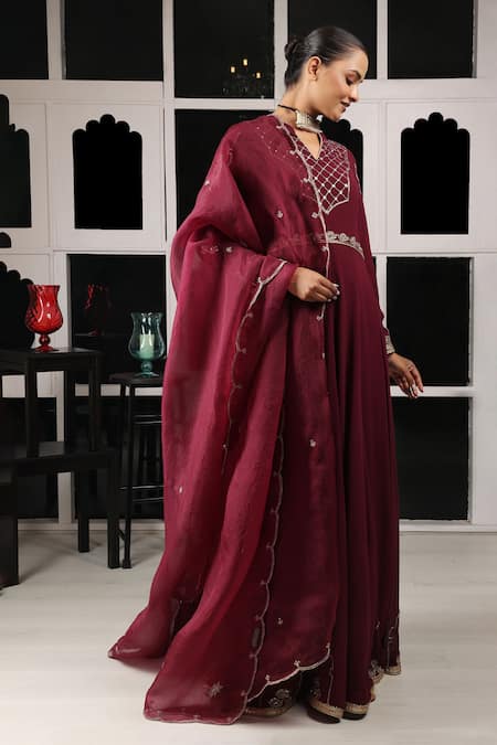Buy House Of Supriya Maroon Silk, Georgette, Viscose, Organza Zari, Embroidery Zardosi Anarkali Set Online at Aza Fashions Buy_House Of Supriya_Maroon Silk, Georgette, Viscose, Organza Zari, Embroidery Zardosi Anarkali Set _Online_at_Aza_Fashions