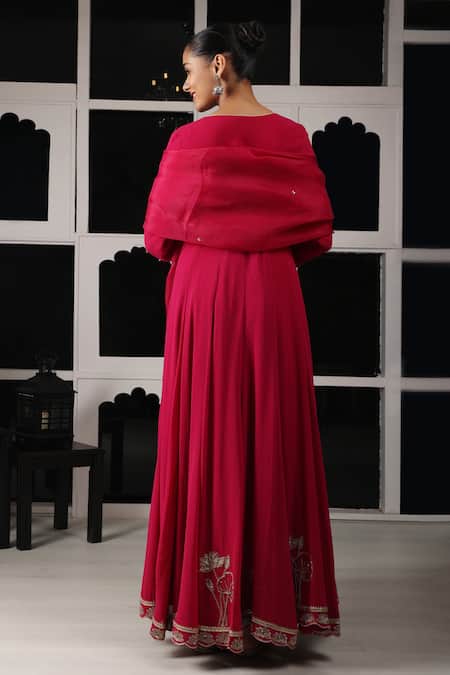 Shop House Of Supriya Red Silk, Georgette, Viscose, Organza Embroidery, Zari Floral Work Anarkali Set at Aza Fashions Shop_House Of Supriya_Red Silk, Georgette, Viscose, Organza Embroidery, Zari Floral Work Anarkali Set _at_Aza_Fashions