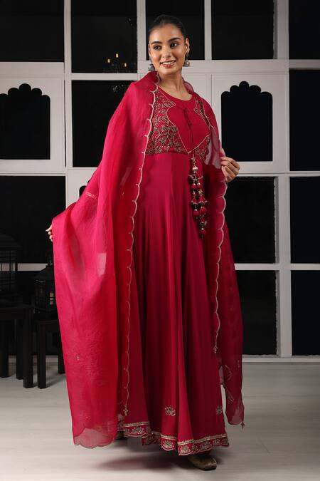 Buy House Of Supriya Red Silk, Georgette, Viscose, Organza Embroidery, Zari Floral Work Anarkali Set Online at Aza Fashions Buy_House Of Supriya_Red Silk, Georgette, Viscose, Organza Embroidery, Zari Floral Work Anarkali Set _Online_at_Aza_Fashions