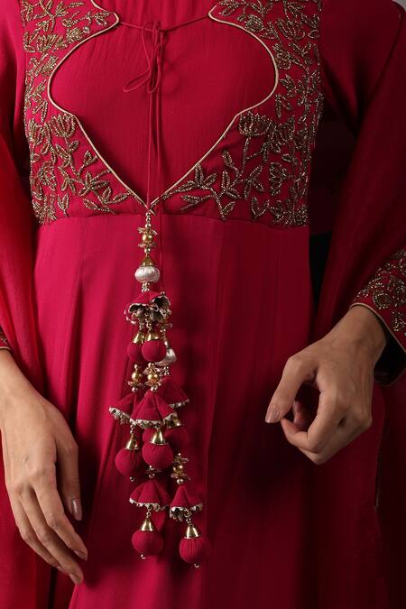 Shop House Of Supriya Red Silk, Georgette, Viscose, Organza Embroidery, Zari Floral Work Anarkali Set Online at Aza Fashions Shop_House Of Supriya_Red Silk, Georgette, Viscose, Organza Embroidery, Zari Floral Work Anarkali Set _Online_at_Aza_Fashions