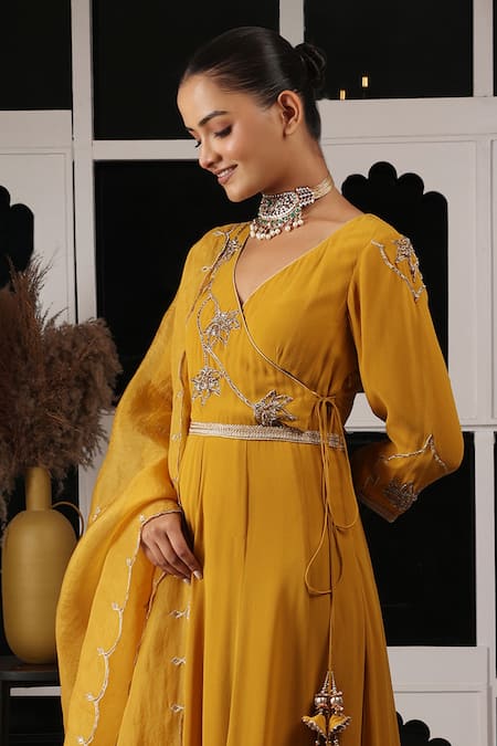 Shop House Of Supriya Yellow Silk, Georgette, Viscose, Organza Zardosi Work Anarkali Pant Set at Aza Fashions Shop_House Of Supriya_Yellow Silk, Georgette, Viscose, Organza Zardosi Work Anarkali Pant Set _at_Aza_Fashions