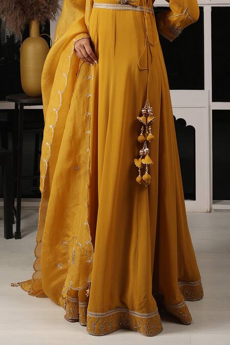 House Of Supriya Yellow Silk, Georgette, Viscose, Organza Zardosi Work Anarkali Pant Set Online at Aza Fashions House Of Supriya_Yellow Silk, Georgette, Viscose, Organza Zardosi Work Anarkali Pant Set _Online_at_Aza_Fashions