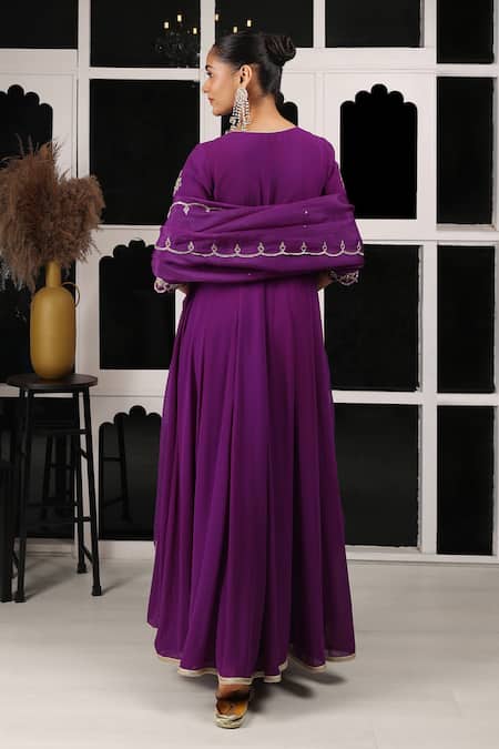 Shop House Of Supriya Purple Silk, Georgette, Viscose, Organza Embroidery, Zardosi Anarkali Pant Set at Aza Fashions Shop_House Of Supriya_Purple Silk, Georgette, Viscose, Organza Embroidery, Zardosi Anarkali Pant Set _at_Aza_Fashions