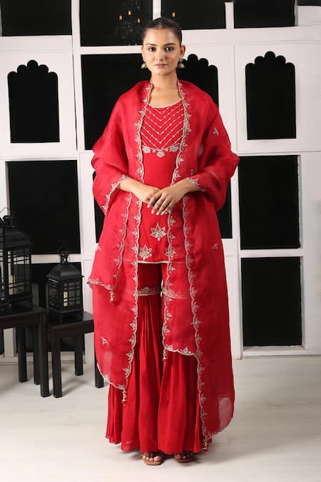 HOUSE OF SUPRIYA Zardosi & Zari Embroidered Kurta Sharara Set 