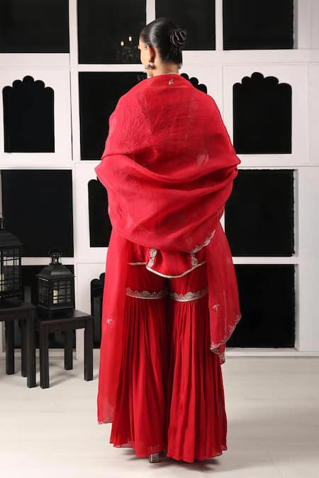 Shop House Of Supriya Red Silk, Georgette, Organza Embroidery, Zari Zardosi And Kurta Sharara Set at Aza Fashions Shop_House Of Supriya_Red Silk, Georgette, Organza Embroidery, Zari Zardosi And Kurta Sharara Set _at_Aza_Fashions