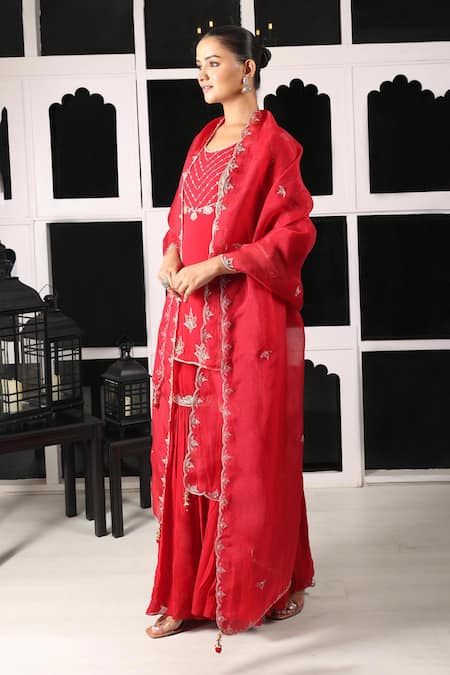 House Of Supriya Red Silk, Georgette, Organza Embroidery, Zari Zardosi And Kurta Sharara Set Online at Aza Fashions House Of Supriya_Red Silk, Georgette, Organza Embroidery, Zari Zardosi And Kurta Sharara Set _Online_at_Aza_Fashions