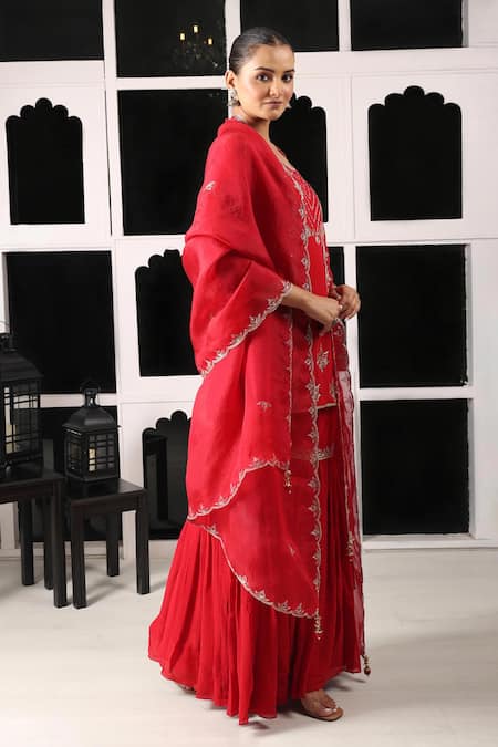 Buy House Of Supriya Red Silk, Georgette, Organza Embroidery, Zari Zardosi And Kurta Sharara Set Online at Aza Fashions Buy_House Of Supriya_Red Silk, Georgette, Organza Embroidery, Zari Zardosi And Kurta Sharara Set _Online_at_Aza_Fashions