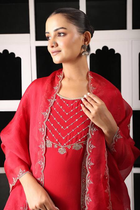 Shop House Of Supriya Red Silk, Georgette, Organza Embroidery, Zari Zardosi And Kurta Sharara Set Online at Aza Fashions Shop_House Of Supriya_Red Silk, Georgette, Organza Embroidery, Zari Zardosi And Kurta Sharara Set _Online_at_Aza_Fashions