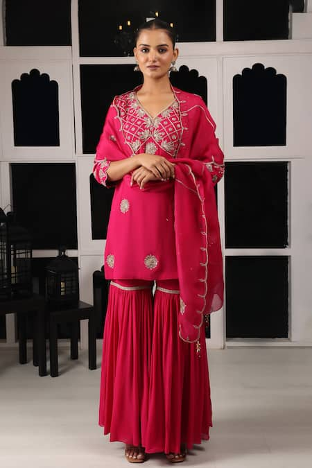 HOUSE OF SUPRIYA Floral Zardosi Embroidered Kurta Sharara Set 