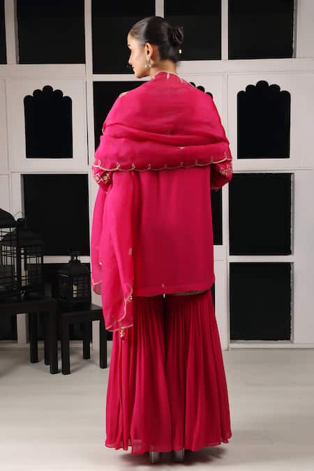 Shop House Of Supriya Pink Silk, Georgette, Organza Embroidery, Zari Floral Zardosi Kurta Sharara Set at Aza Fashions Shop_House Of Supriya_Pink Silk, Georgette, Organza Embroidery, Zari Floral Zardosi Kurta Sharara Set _at_Aza_Fashions