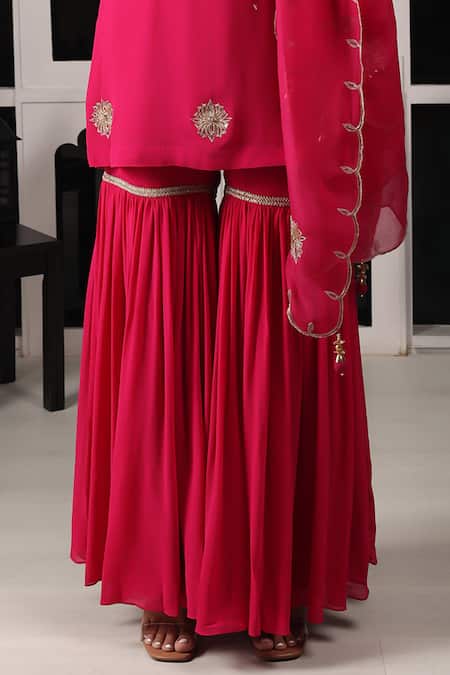 House Of Supriya Pink Silk, Georgette, Organza Embroidery, Zari Floral Zardosi Kurta Sharara Set Online at Aza Fashions House Of Supriya_Pink Silk, Georgette, Organza Embroidery, Zari Floral Zardosi Kurta Sharara Set _Online_at_Aza_Fashions